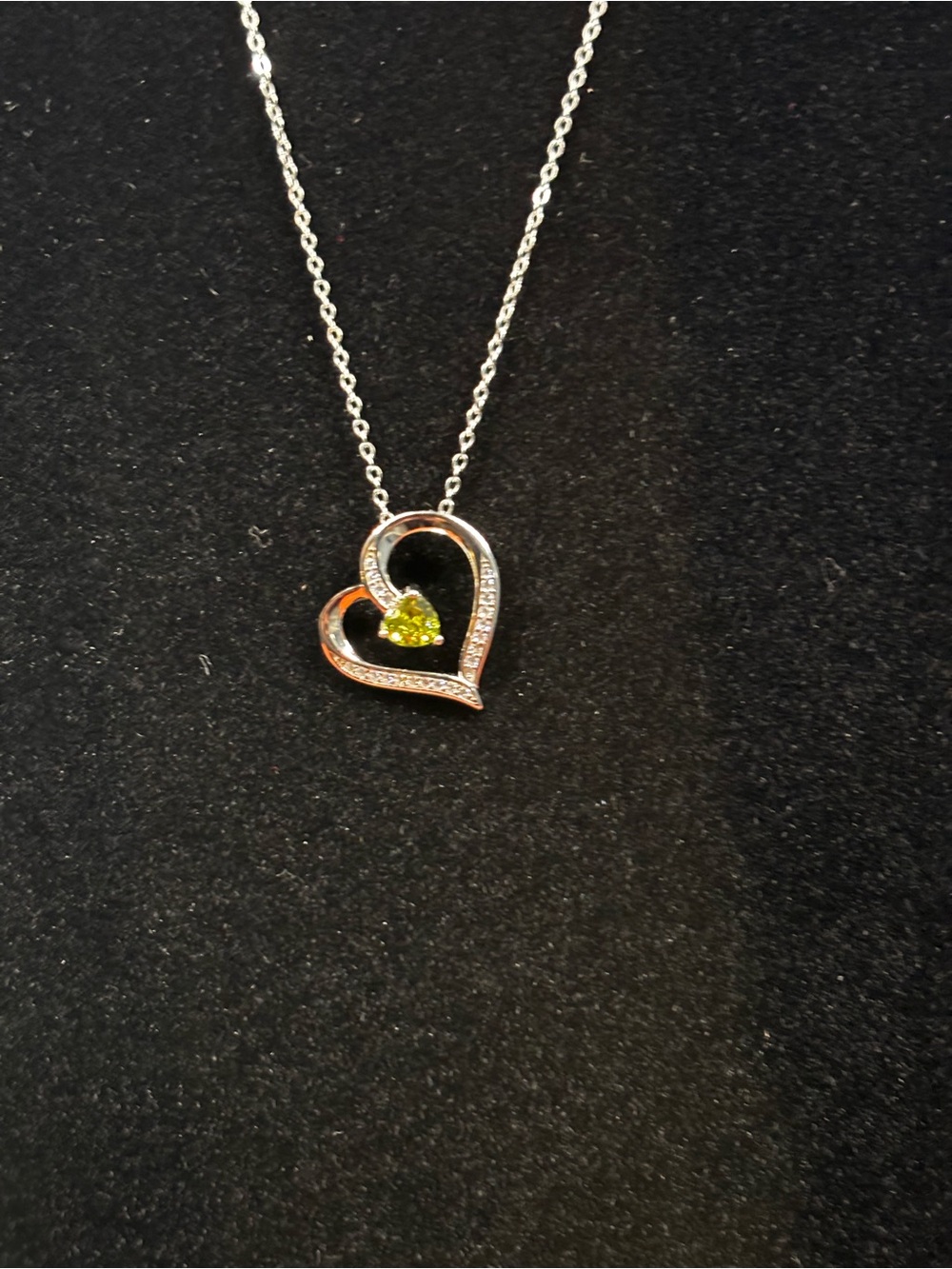 925 Silver Chain with Heart Pendant Necklace with Green Center Stone